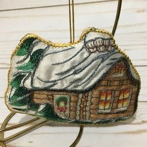 Eaton Embroidered Christmas Ornament - Cabin